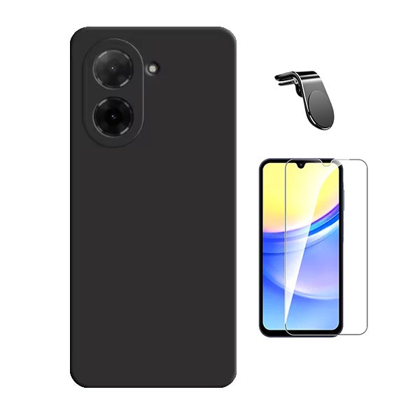 Kit Vidro Temperado Cleargorilasglass + Capa Proteção Silicone + Suporte Magnético L GIFT4ME Para Xiaomi Redmi A5 4G - Preto