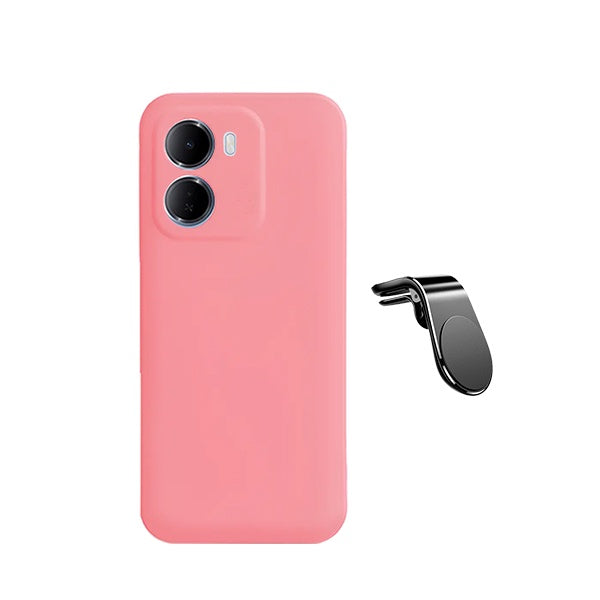 Kit Suporte de Carro Magnético L + Capa Proteção Silicone GIFT4ME Para Xiaomi Redmi 15a 5G - Rosa