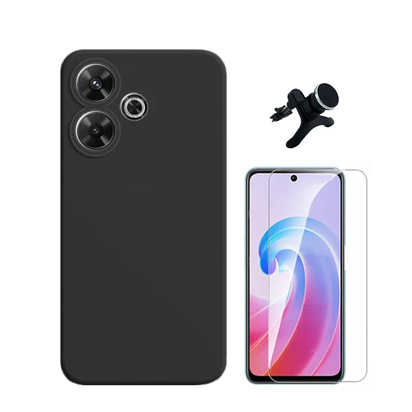 Kit Vidro Temperado Cleargorilasglass + Capa Proteção Traseira Silicone + Suporte Reforçado de Carro GIFT4ME Compativel Com Xiaomi Redmi 13 5G - Preto
