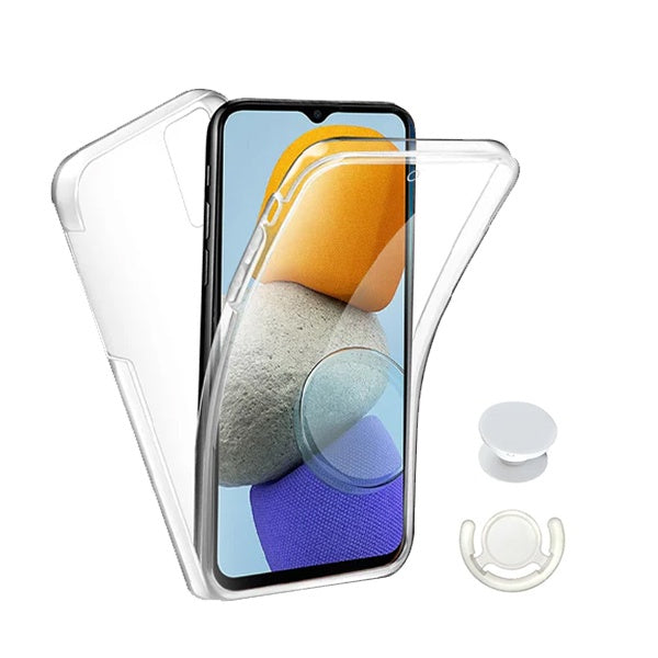 Kit Capa 360° Proteção Frente e Verso + 1 Handholder + 1 Suporte Handholder Branco Gift4Me Para Xiaomi Redmi Note 9 4G - Transparente/Branco