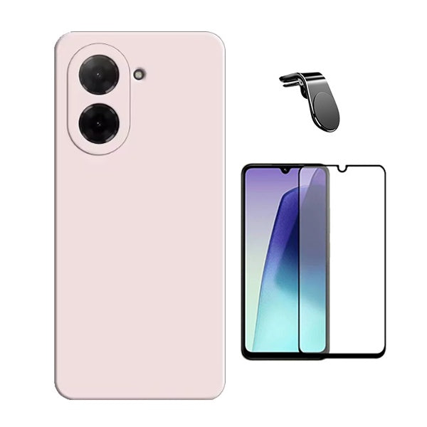 Kit Película de Vidro Temperado Gorilasglass + Capa Proteção Silicone + Suporte Magnético L GIFT4ME Para Xiaomi Redmi A5 4G - Rosa