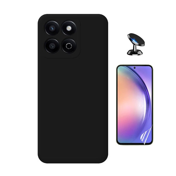 Kit Película Protectora de Hydrogel Frente + Capa Proteção Silicone + Suporte Magnético Gift4Me Para Honor 200 Smart 5G - Preto