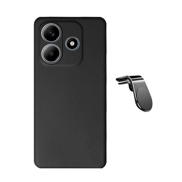 Kit Suporte de Carro Magnético L + Capa Proteção Silicone Gift4Me Para Xiaomi Redmi Note 14 - Preto