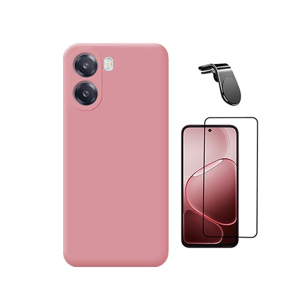 Kit Película de Vidro Temperado Gorilasglass + Capa Proteção Silicone + Suporte Magnético L GIFT4ME Para Oppo A6x - Rosa