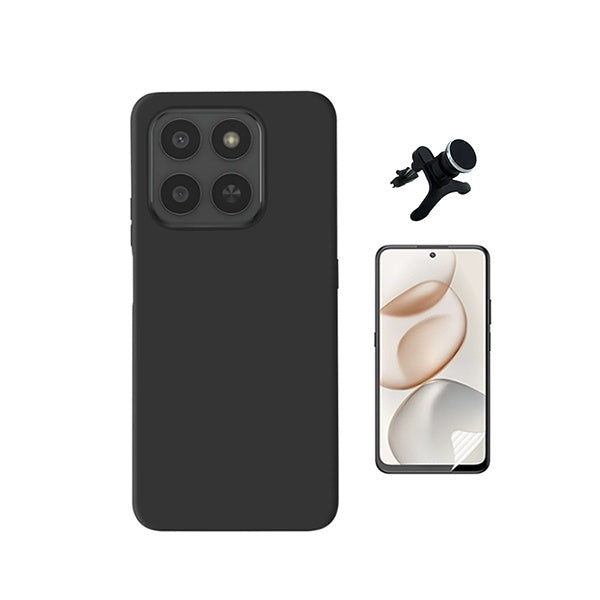 Kit Película Protectora de Hydrogel Frente + Capa Proteção Silicone + Suporte Reforçado de Carro GIFT4ME Para Honor 400 Smart - Preto