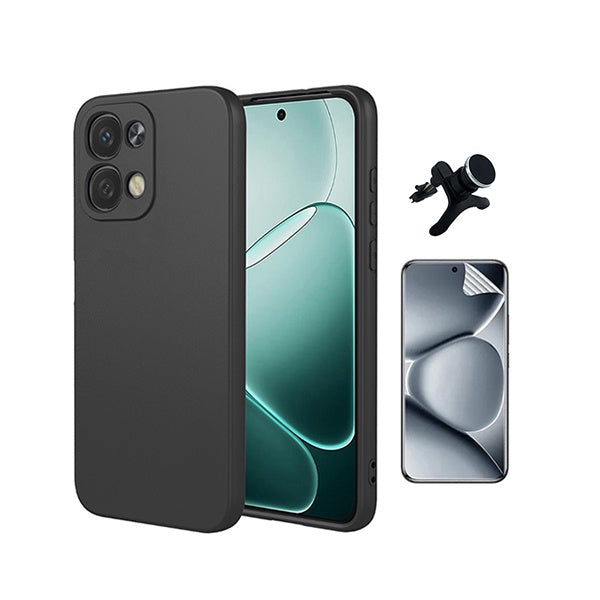 Kit Película Protectora de Hydrogel Frente + Capa Proteção Silicone + Suporte Reforçado de Carro GIFT4ME Para Oppo A6 Pro - Preto