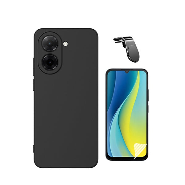 Kit Película Protectora de Hydrogel Frente + Capa Proteção Silicone + Suporte Magnético L GIFT4ME Para Xiaomi Redmi A7 - Preto