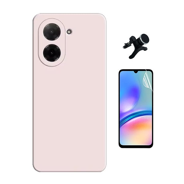 Kit Película Protectora de Hydrogel Frente + Capa Proteção Silicone + Suporte Reforçado de Carro GIFT4ME Para Xiaomi Redmi A5 4G - Rosa