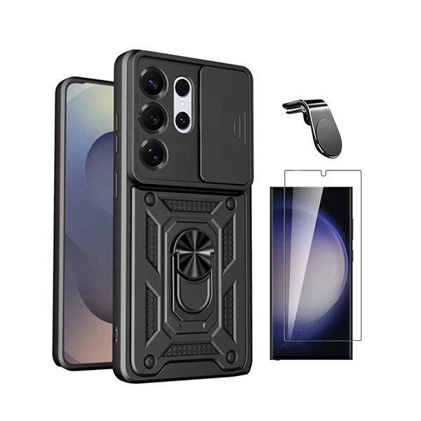 Kit Vidro Temperado Cleargorilasglass + Capa de Proteção Militar Magnética Janela + Suporte de Carro Magnético L GIFT4ME Para Samsung Galaxy S26 Ultra - Preto