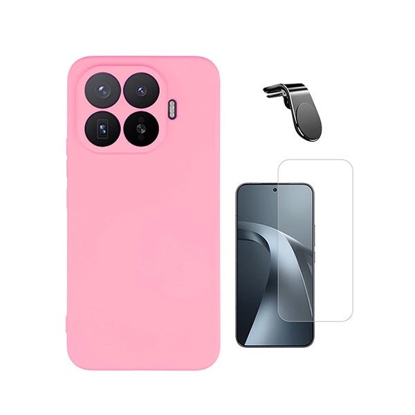 Kit Vidro Temperado Cleargorilasglass + Capa Proteção Silicone + Suporte Magnético L GIFT4ME Para Xiaomi 17T Pro 5G - Rosa