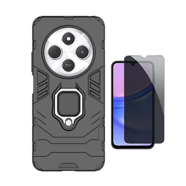 Kit Película de Vidro Temperado Privacidade + Capa de Proteção Militar Magnética Gift4Me Para Xiaomi Redmi 14C 5G - Preto
