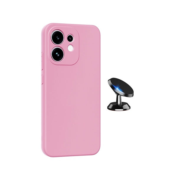 Kit Suporte Magnético + Capa Proteção Silicone GIFT4ME Para Oppo Reno16 - Rosa