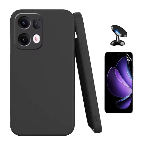 Kit Película Protectora de Hydrogel Frente + Capa Proteção Silicone + Suporte Magnético GIFT4ME Para Oppo Reno13 Pro - Preto