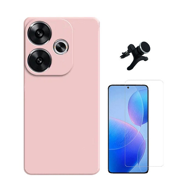 Kit Vidro Temperado Cleargorilasglass + Capa Proteção Traseira Silicone + Suporte Reforçado de Carro GIFT4ME Compativel Com Xiaomi Poco F6 - Rosa