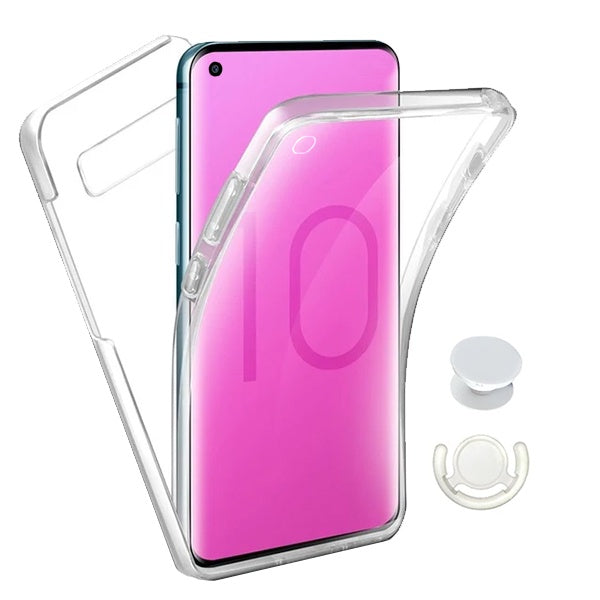 Kit Capa 360° Proteção Frente e Verso + 1 Handholder + 1 Suporte Handholder Branco Gift4Me Para LG K51S - Transparente/Branco