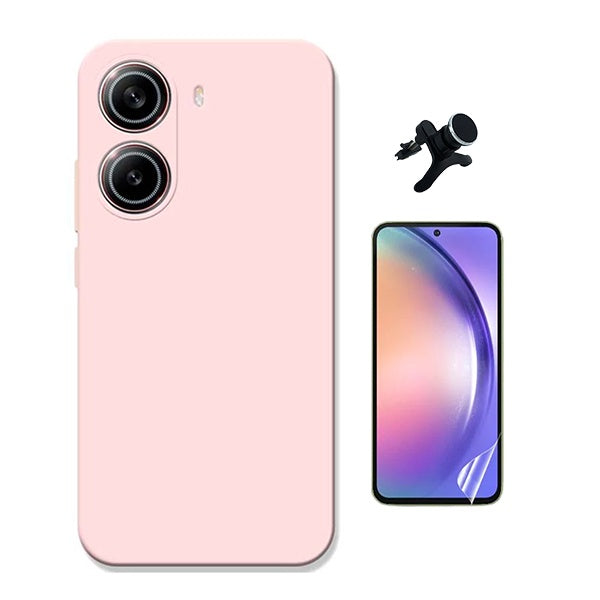 Kit Película Protectora de Hydrogel Frente + Capa Proteção Silicone + Suporte Reforçado de Carro GIFT4ME Para Xiaomi Poco X7 Pro - Rosa