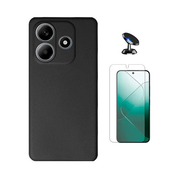 Kit Película Protectora de Hydrogel Frente + Capa Proteção Silicone + Suporte Magnético Gift4Me Para Xiaomi Redmi Note 14 - Preto