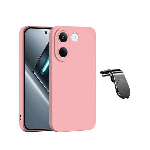 Kit Suporte de Carro Magnético L + Capa Proteção Silicone GIFT4ME Para Xiaomi Poco X8 Pro - Rosa