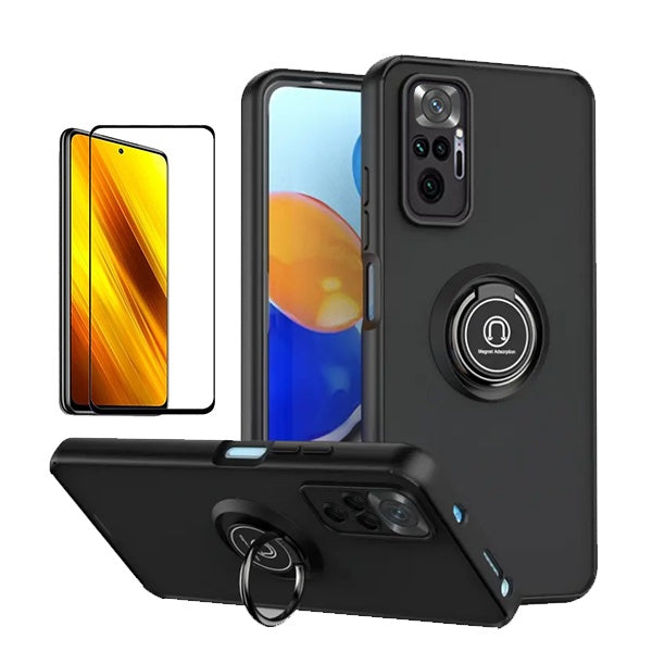 Kit Capa Anti-Impacto Clear com Anel + Vidro Temperado Gorilaglass GIFT4ME Para Xiaomi Redmi Note 10 Pro - Transparente/Preto