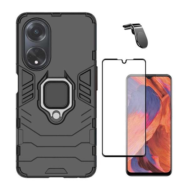 Kit Película de Vidro Temperado GOrilasGlass + Capa de Proteção Militar Magnética + Suporte de Carro Magnético L GIFT4ME para Oppo A18 - Preto