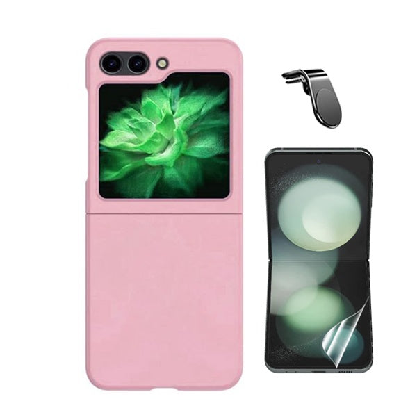 Kit Película Protectora de Hydrogel Frente + Capa Proteção Silicone + Suporte Magnético L Gift4Me Para Samsung Galaxy Z Flip6 - Rosa