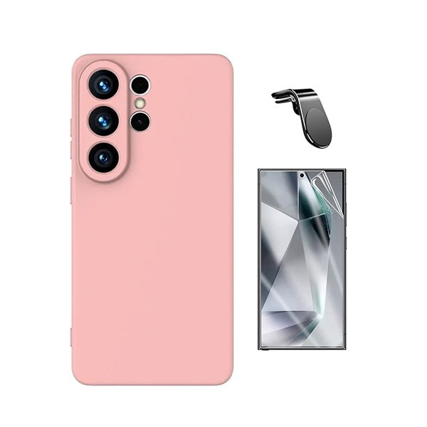 Kit Película Protectora de Hydrogel Frente + Capa Proteção Silicone + Suporte Magnético L GIFT4ME Para Samsung Galaxy S26 Ultra - Rosa