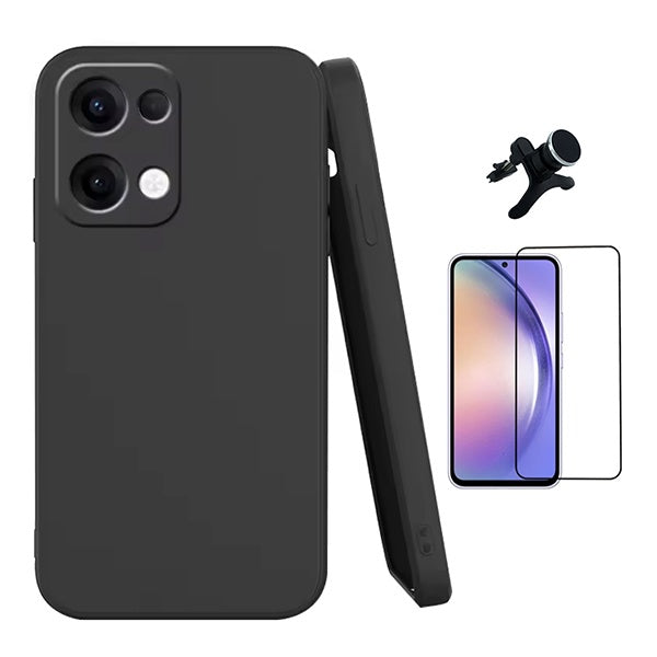 Kit Película de Vidro Temperado Gorilasglass + Capa Proteção Silicone + Suporte Reforçado de Carro GIFT4ME Para Oppo Reno13 - Preto