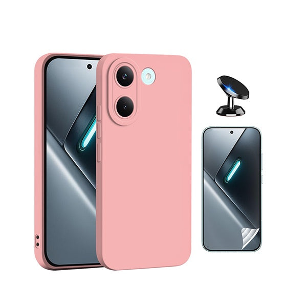 Kit Película Protectora de Hydrogel Frente + Capa Proteção Silicone + Suporte Magnético GIFT4ME Para Xiaomi Poco X8 Pro - Rosa