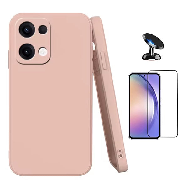 Kit Película de Vidro Temperado Gorilasglass + Capa Proteção Silicone + Suporte Magnético GIFT4ME Para Oppo Reno13 - Rosa