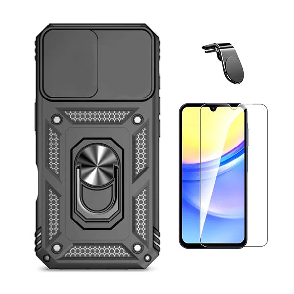 Kit Vidro Temperado Cleargorilasglass + Capa de Proteção Militar Magnética Janela + Suporte de Carro Magnético L GIFT4ME Para Xiaomi Redmi A5 4G - Preto