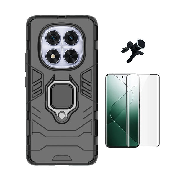 Kit Película de Vidro Temperado Gorilasglass + Capa de Proteção Militar Magnética + Suporte Magnético Com Pernas Gift4Me Para Xiaomi Redmi Note 14 Pro - Preto