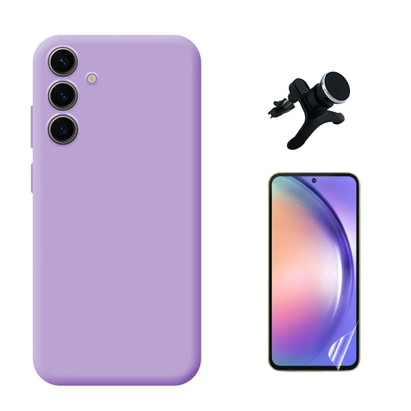 Kit Película Protectora de Hydrogel Frente + Capa Proteção Silicone + Suporte Reforçado de Carro GIFT4ME Para Samsung Galaxy A36 5G - Roxo