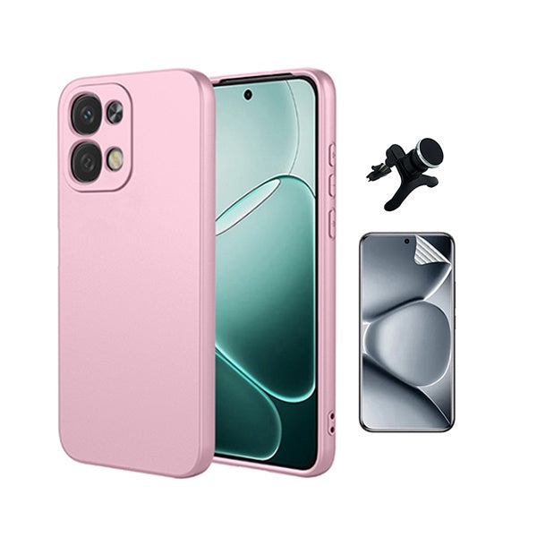 Kit Película Protectora de Hydrogel Frente + Capa Proteção Silicone + Suporte Reforçado de Carro GIFT4ME Para Oppo A6 Pro - Rosa