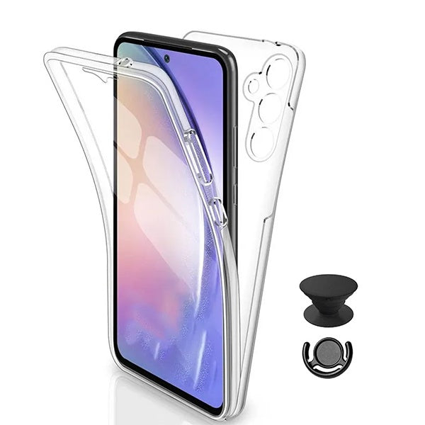 Kit Capa 360° Proteção Frente e Verso + 1 Handholder + 1 Suporte Handholder Preto Gift4Me Para Samsung Galaxy A36 - Transparente/Preto