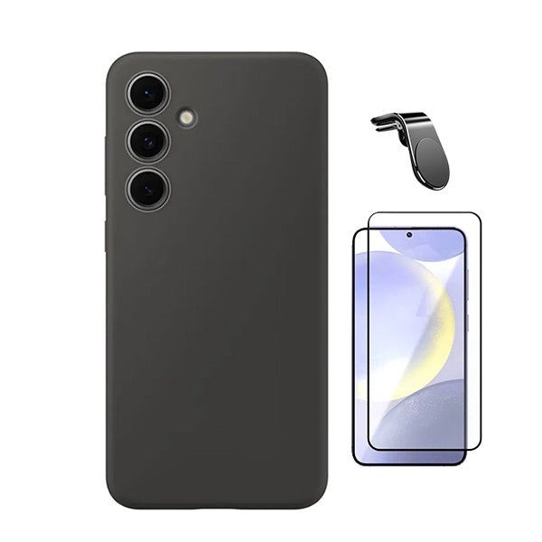 Kit Película de Vidro Temperado Gorilasglass + Capa Proteção Silicone + Suporte Magnético L Gift4Me Para Samsung Galaxy S25 + Plus - Preto