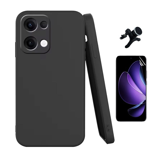 Kit Película Protectora de Hydrogel Frente + Capa Proteção Silicone + Suporte Reforçado de Carro GIFT4ME Para Oppo Reno13 - Preto
