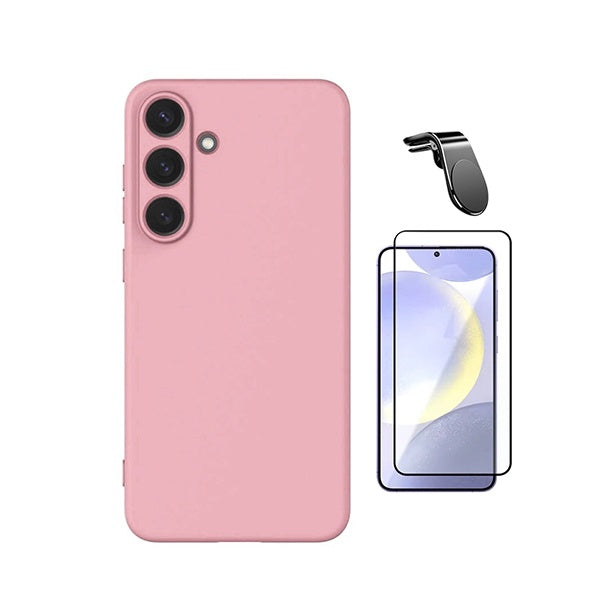 Kit Película de Vidro Temperado Gorilasglass + Capa Proteção Silicone + Suporte Magnético L GIFT4ME Para Samsung Galaxy S26 - Rosa