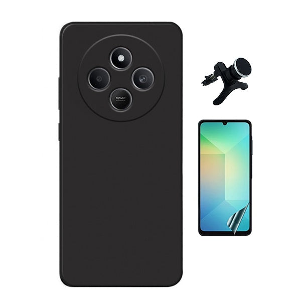 Kit Película Protectora de Hydrogel Frente + Capa Proteção Silicone + Suporte Reforçado de Carro Gift4Me Para Xiaomi Redmi 14C 5G - Preto