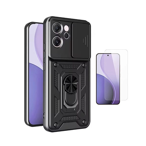 Kit Vidro Temperado Cleargorilasglass + Capa de Proteção Militar Magnética Janela GIFT4ME Para Oppo Reno14 F - Preto
