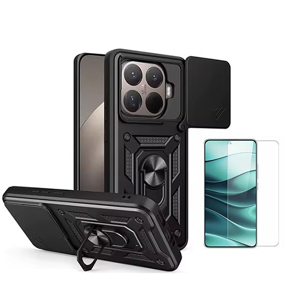 Kit Vidro Temperado Cleargorilasglass + Capa de Proteção Militar Magnética Janela GIFT4ME Para Xiaomi 15T Pro 5G - Preto