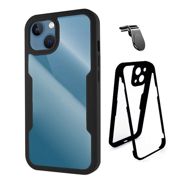 Kit Capa 360° Proteção Frente e Verso + Suporte Magnético L Gift4Me Para Apple iPhone 13 Mini - Preto