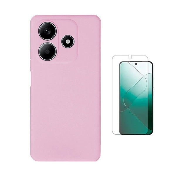 Kit Película Protectora de Hydrogel Frente + Capa Proteção Silicone Gift4Me Para Xiaomi Redmi Note 14 - Rosa