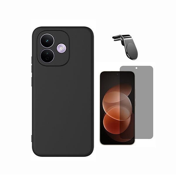 Kit Película de Vidro Temperado Privacidade + Capa Proteção Silicone + Suporte Magnético L GIFT4ME Para Xiaomi Redmi Note 17 Pro 5G - Preto