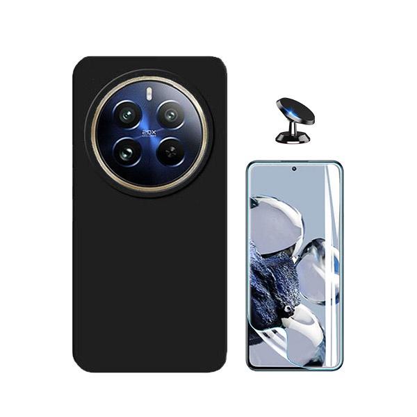 Kit Película ProtectOra de Hydrogel Frente + Capa Proteção Traseira Silicone + Suporte Magnético GIFT4ME para Realme 12 Pro 5G - Preto