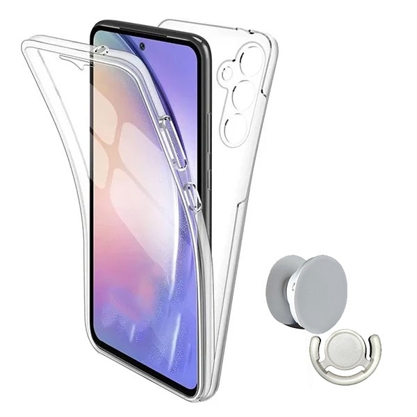 Kit Capa 360° Proteção Frente e Verso + 1 Handholder + 1 Suporte Handholder Branco GIFT4ME Para Samsung Galaxy A56 - Transparente/Branco