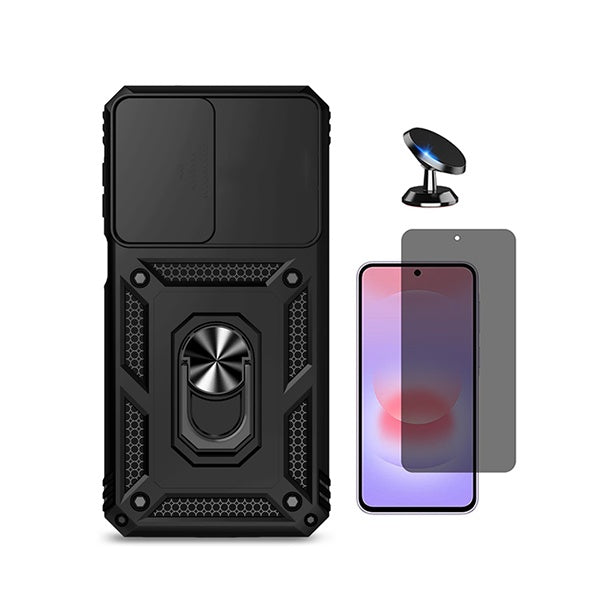 Kit Película de Vidro Temperado Privacidade + Capa de Proteção Militar Magnética Janela + Suporte Magnético GIFT4ME Para Samsung Galaxy A27 5G - Preto