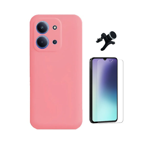 Kit Vidro Temperado Cleargorilasglass + Capa Proteção Silicone + Suporte Reforçado de Carro GIFT4ME Para Xiaomi Poco C85 - Rosa