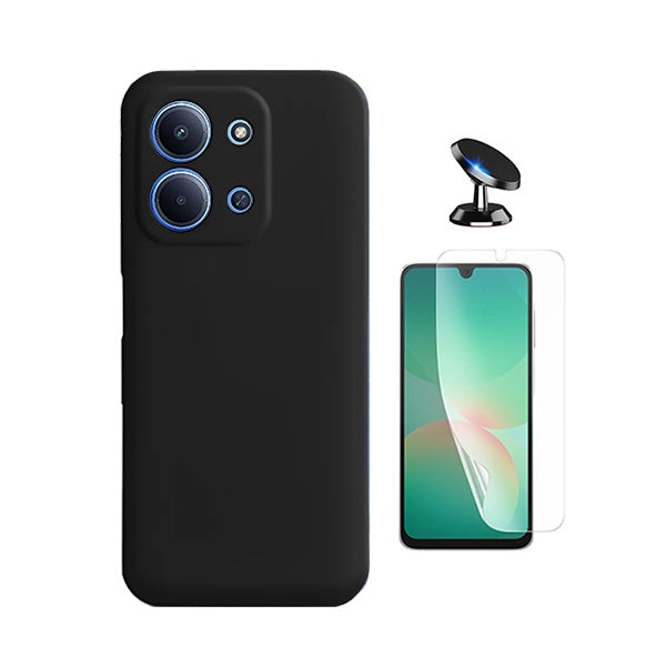 Kit Película Protectora de Hydrogel Frente + Capa Proteção Silicone + Suporte Magnético GIFT4ME Para Xiaomi Poco C85 - Preto