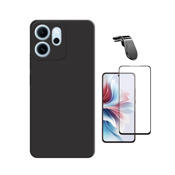 Kit Película de Vidro Temperado Gorilasglass + Capa Proteção Silicone + Suporte Magnético L GIFT4ME Para Oppo Reno14 F 5G - Preto