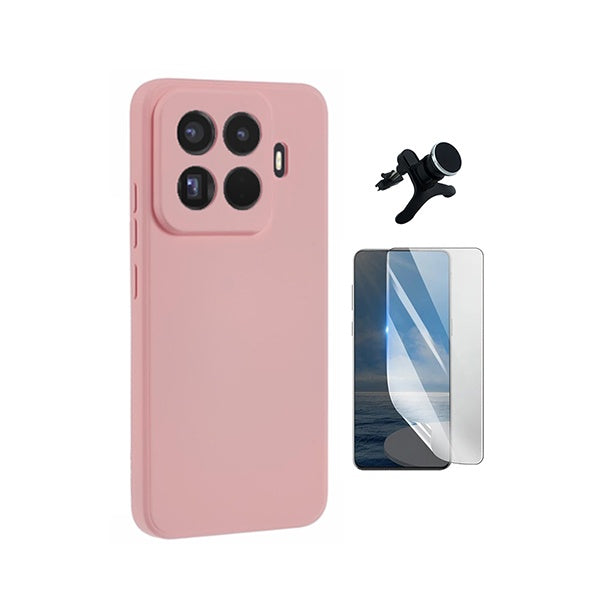 Kit Película Protectora de Hydrogel Frente + Capa Proteção Silicone + Suporte Reforçado de Carro GIFT4ME Para Xiaomi 15T Pro 5G - Rosa